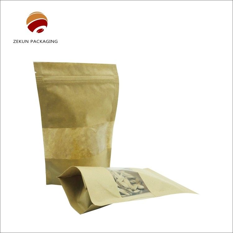 Imballaggio alimentare Carta Kraft Zip Lock Bag Dimensioni personalizzate Matta a prova di umidità o finitura lucida