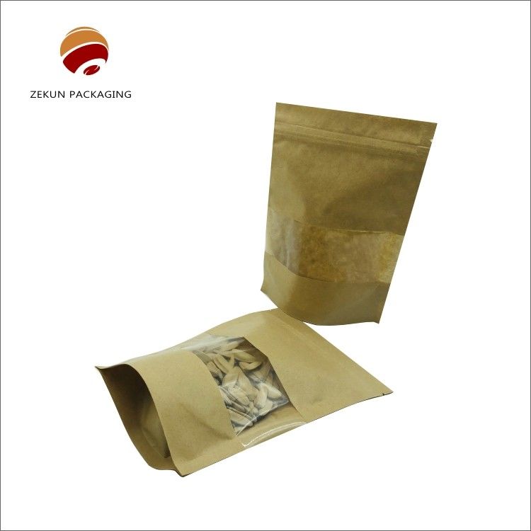 Imballaggio alimentare Carta Kraft Zip Lock Bag Dimensioni personalizzate Matta a prova di umidità o finitura lucida