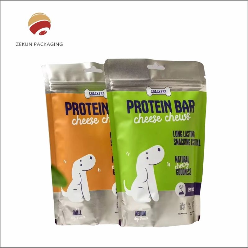 Taschino per alimenti per animali da compagnia di design personalizzato con cerniera vibrante CMYK stampa materiali PET/AL/PE